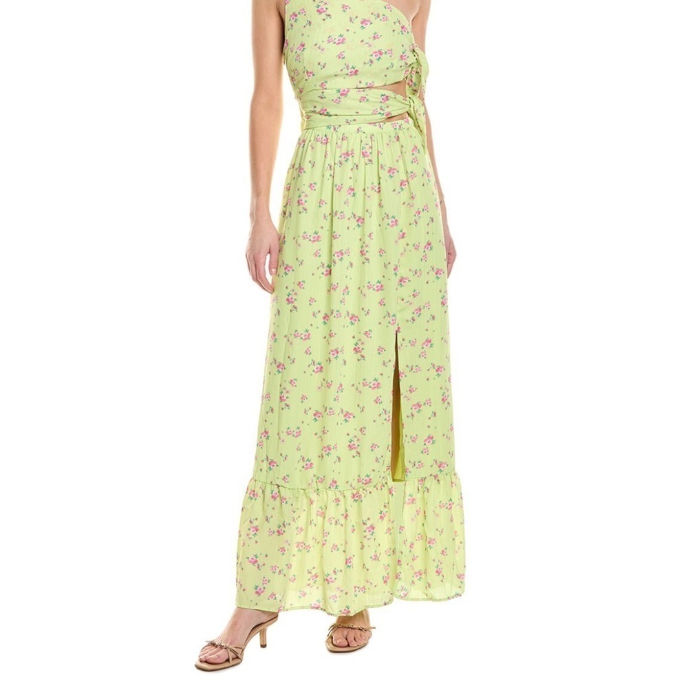 Wayf Nordstroms Floral Lime Green One Shoulder Cut out Maxi Dress